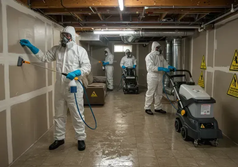 Basement Moisture Removal and Structural Drying process in Munford, AL